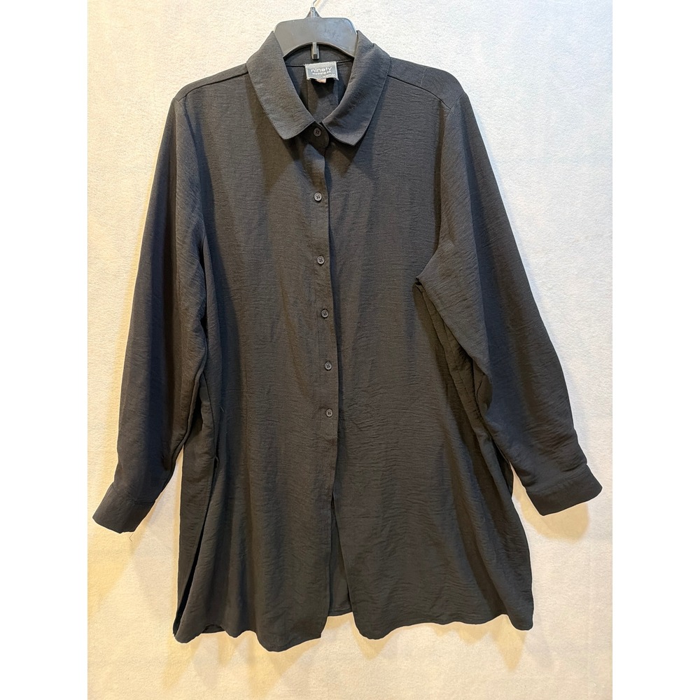 Ninety Clothing Co. Women's 1X Black Button Down Long Sleeve Tunic‎ Top